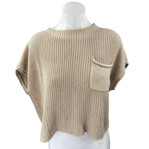 Lillusory Women's Beige Short Drop Sleeve Crew Neck Cropped Sweater Top Size M - Picture 1 of 4
